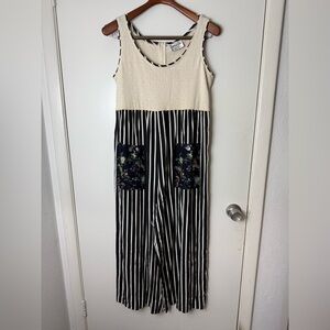 Jeffrey & Dara by Linda Hutley vintage black & white striped floral jumpsuit M/L